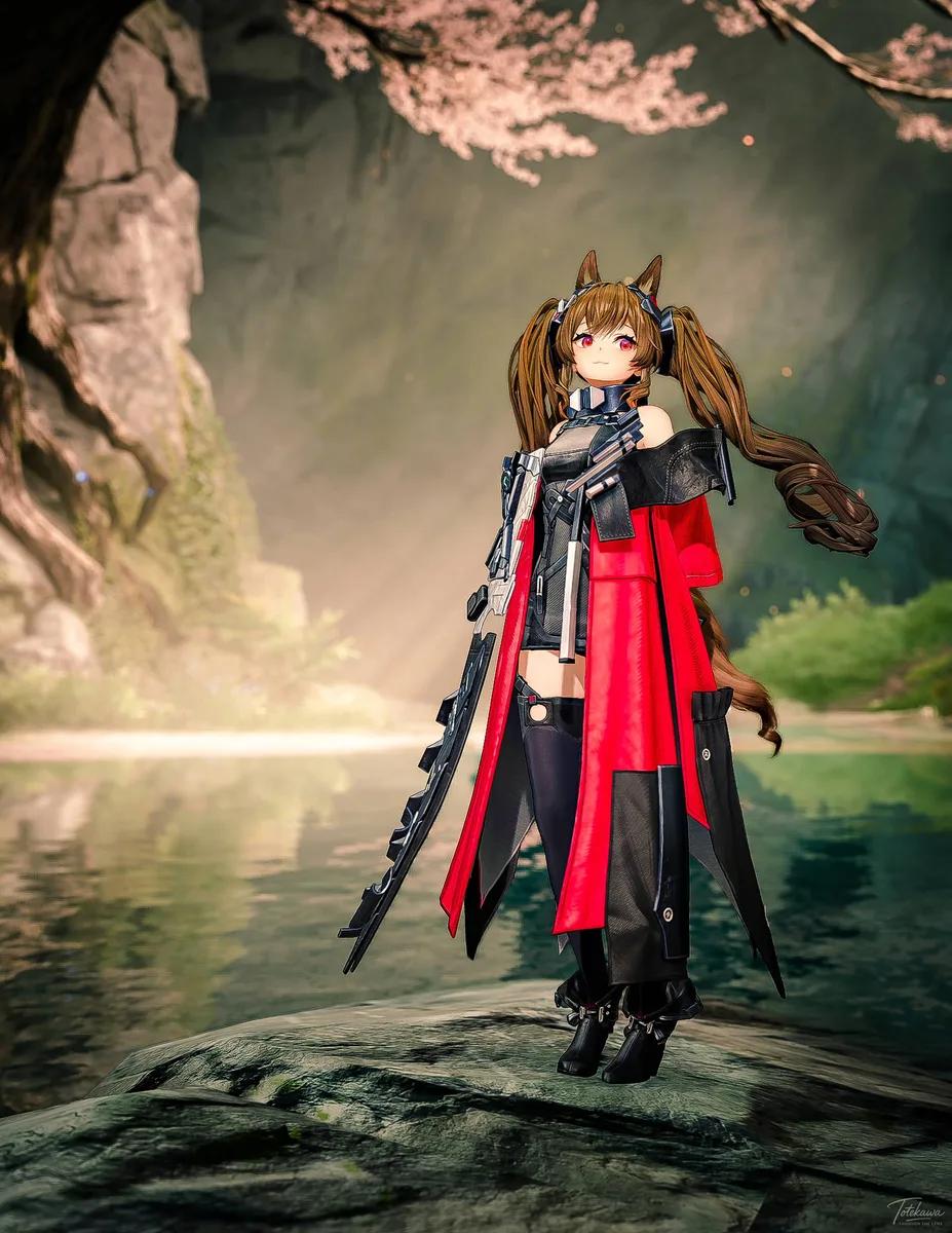 エンドフィールドの武陵ってところにある桜と水辺の風景が本当に綺麗で、かわいいギルベルタちゃんをモデルにして撮影してみました✨ ギルベルタちゃんのこの優しい雰囲気とマッチしてて好き🫶