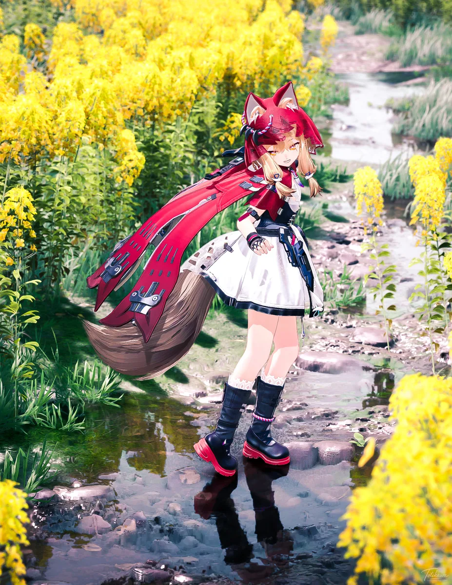 お花に囲まれてごきげんなロッシちゃん🐺✨ 春の陽気が気持ちいいね🌼