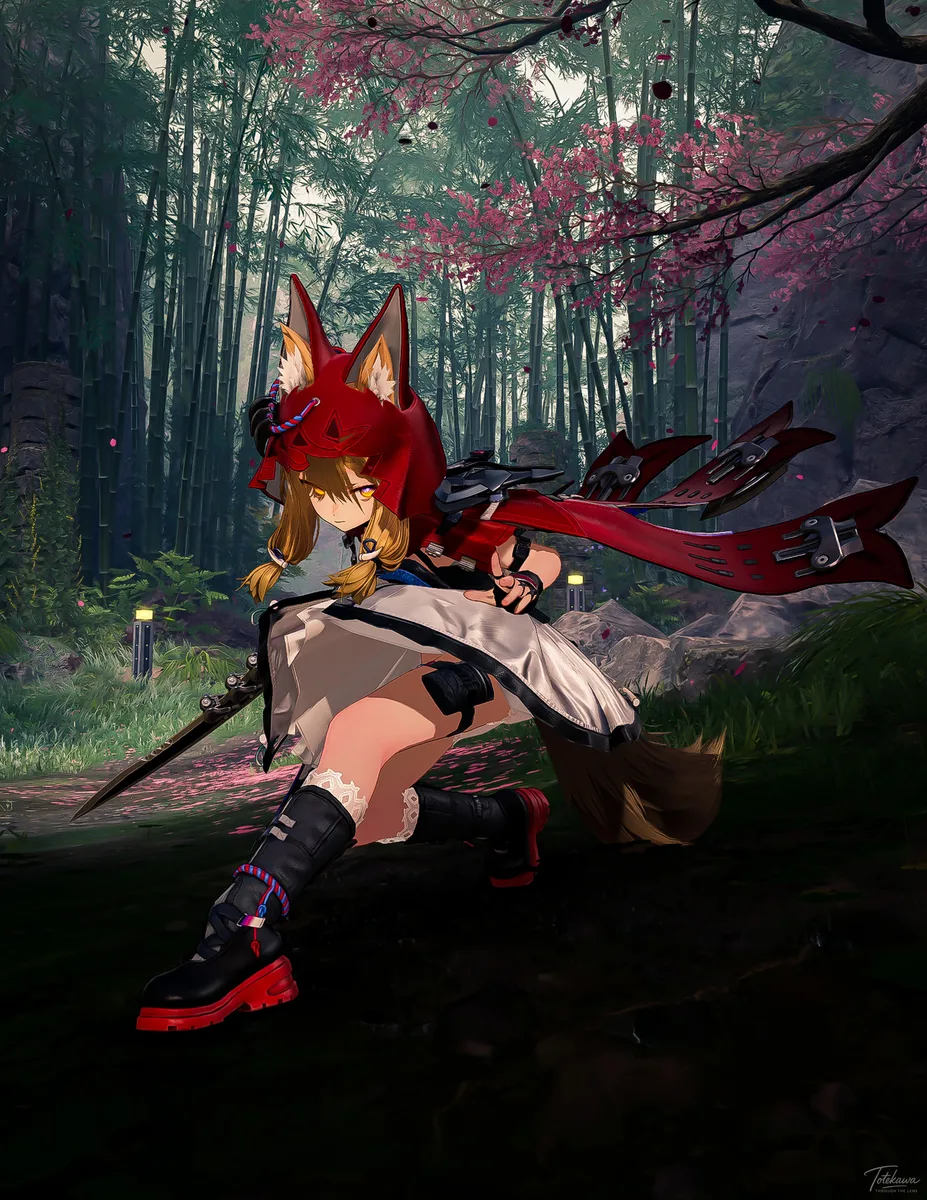 桜散る竹林を疾駆する紅き狼 — ロッシ🐺✨