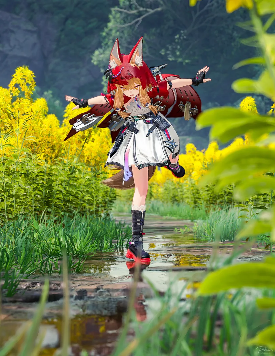 春の小道を軽やかに進むロッシちゃん🐺✨ 今日も冒険を楽しんでるね🌼