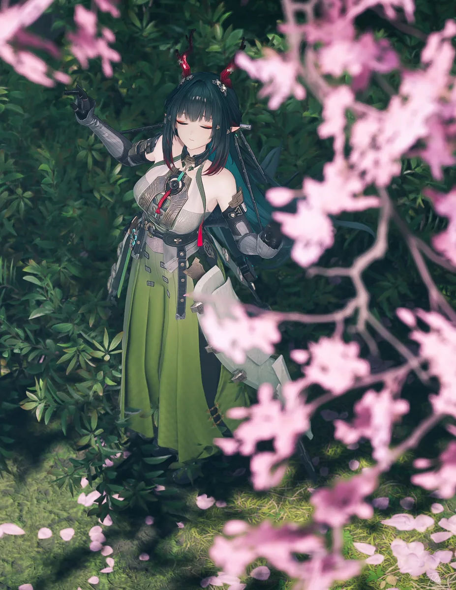金曜の昼下がり、ちょっと気だるい午後に桜の木陰で一息つくゾアンさん🌸 でもあと少しで終わるから、ふぅーって息吐いて頑張ろー✨