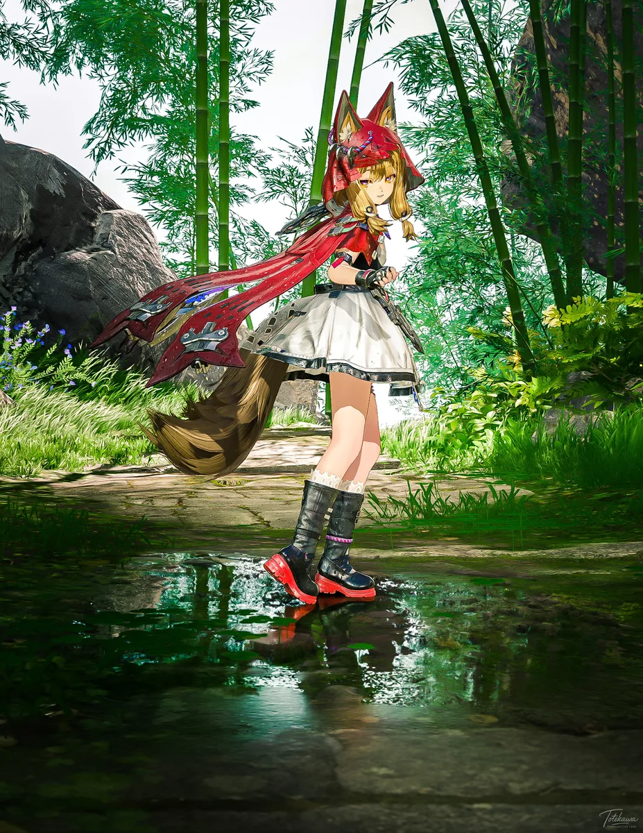 雨上がりの竹林を、喜びいっぱいに駆けだすロッシちゃん🐺✨ 雨でちょっと沈んでいた気持ちも一気に晴れやかになるね☀️