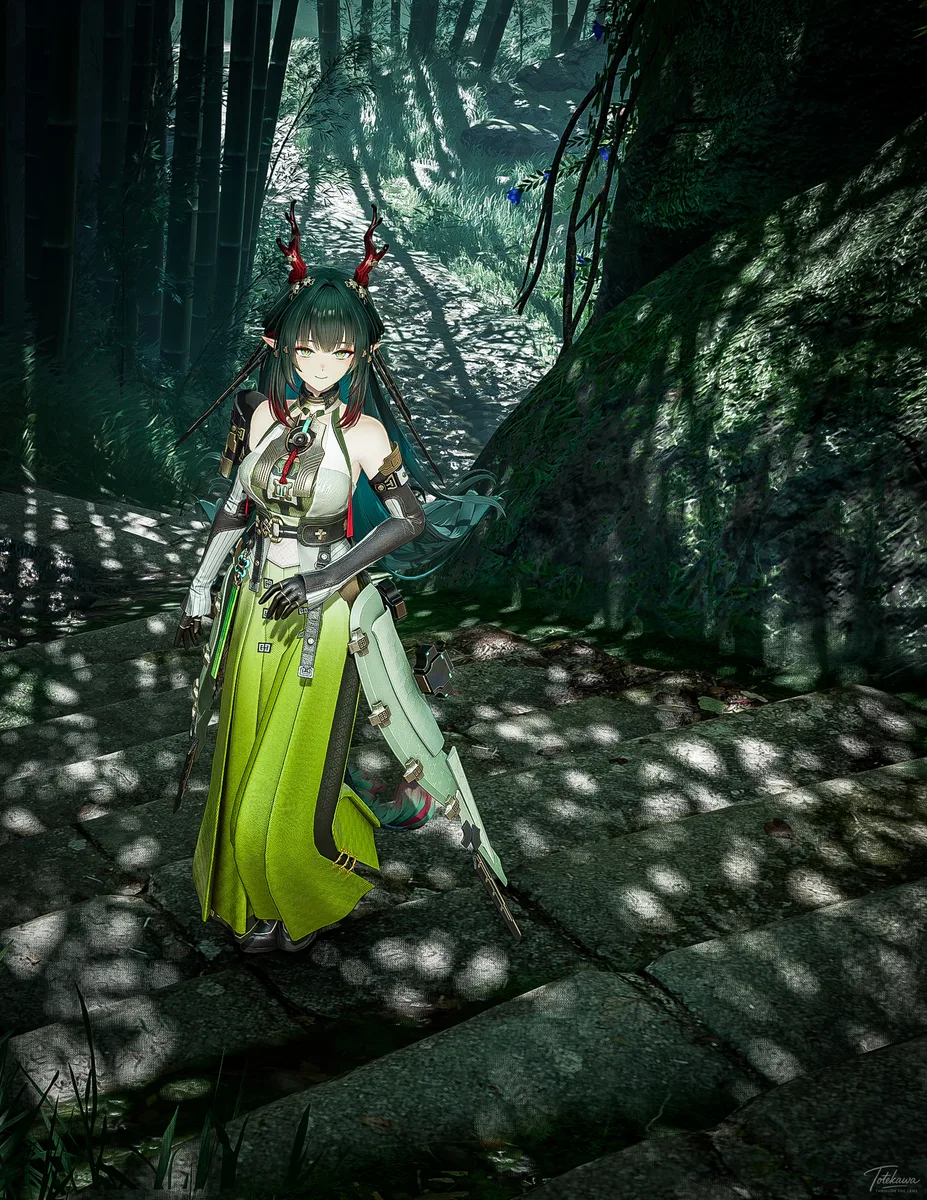 竹影が揺れる森の道を歩くゾアン天師🐉🎍 優しい眼差しに胸が高鳴っちゃうね🫶