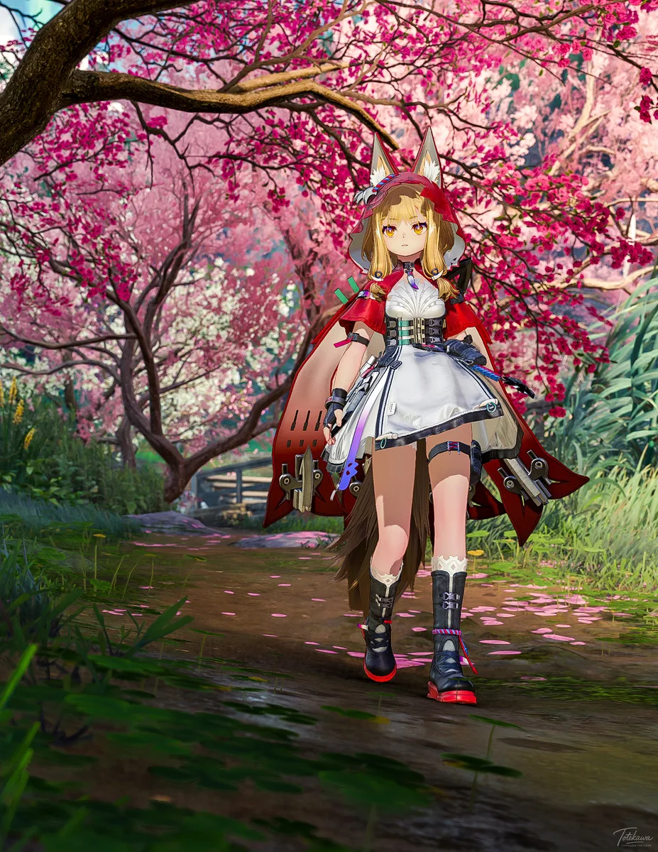 花のトンネルをくぐるロッシちゃん🐺✨ ひらひら舞う花びらが、冒険の始まりを祝ってくれてるみたい🌸