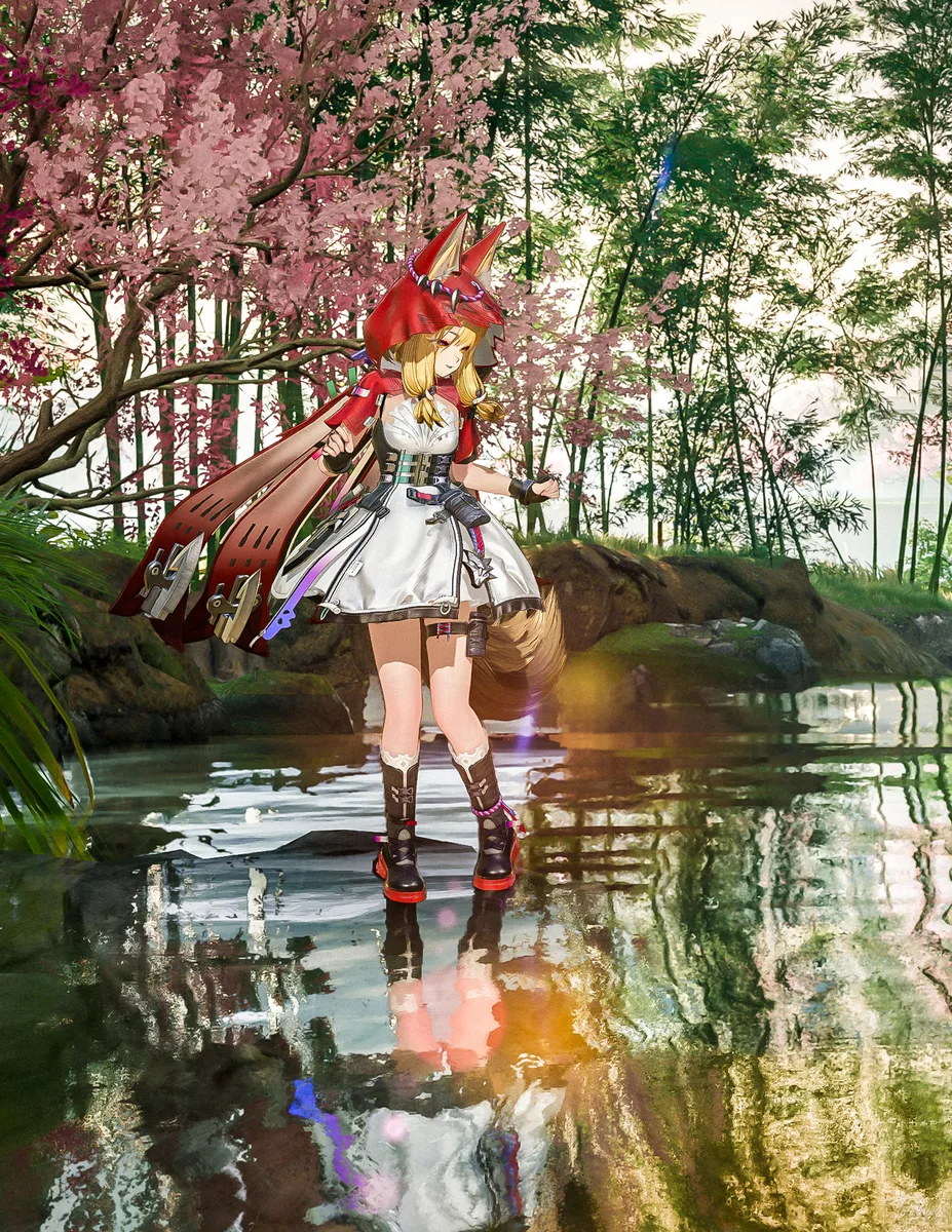 水辺にきらめく陽の光に見惚れるロッシちゃん🐺✨ その瞳に映る世界が、とても綺麗だね💕