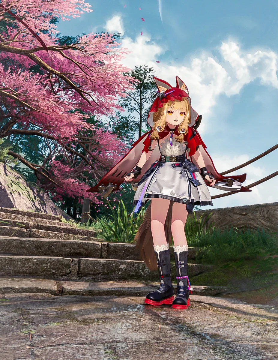 遺跡を抜けた先で美しい景色に出会えたロッシちゃん🐺✨ こういう瞬間こそ、冒険の醍醐味だね🌿