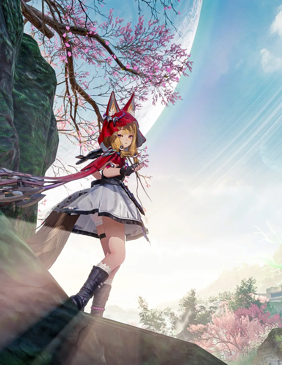 美しさに心奪われるロッシちゃん🐺✨   この世界の柔らかい光も、感動するその姿も、本当に綺麗だね🌸