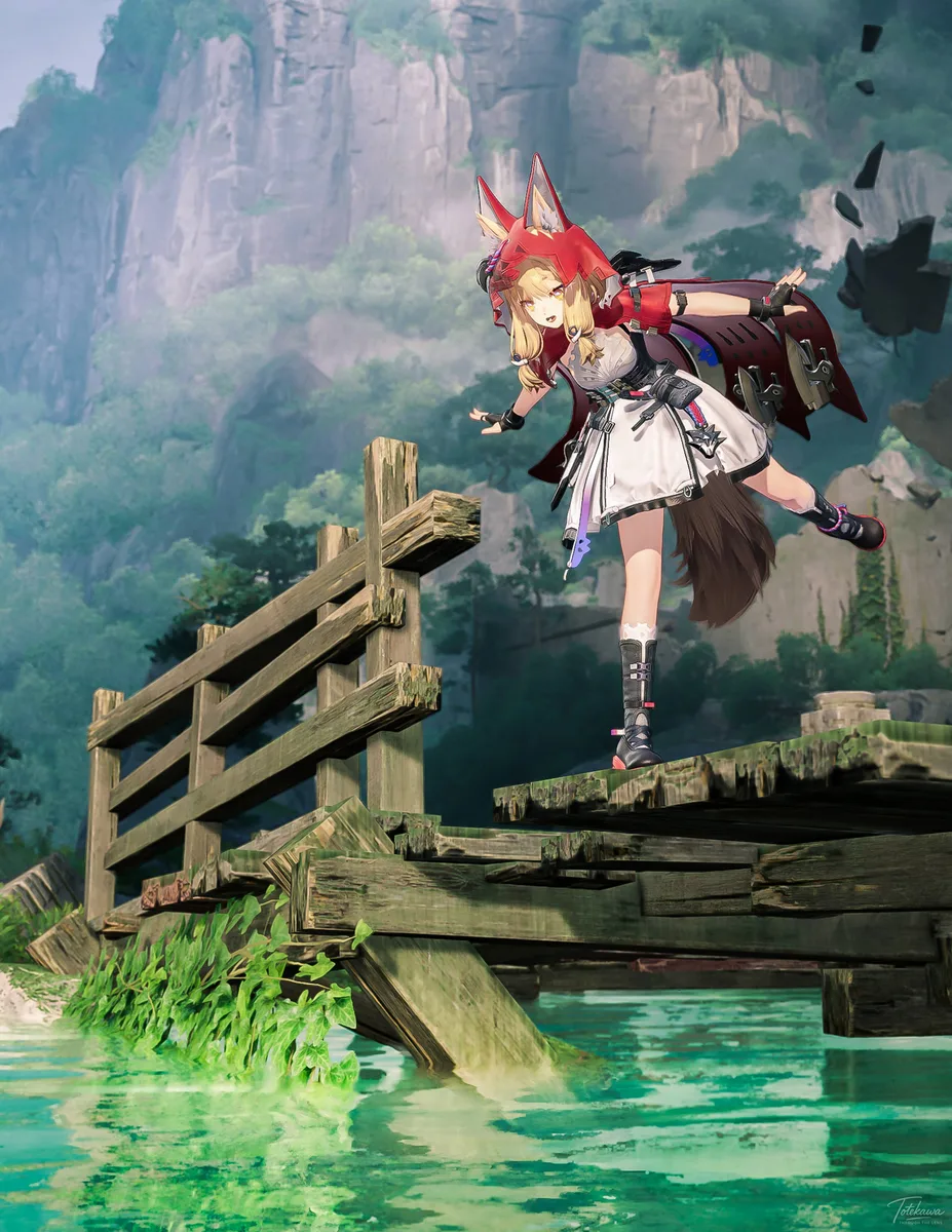 橋のきしむ音さえ、ロッシちゃんには冒険の合図みたい🐺🌿 水面がきらめくたびに“ワクワク”が広がっていくんだね✨