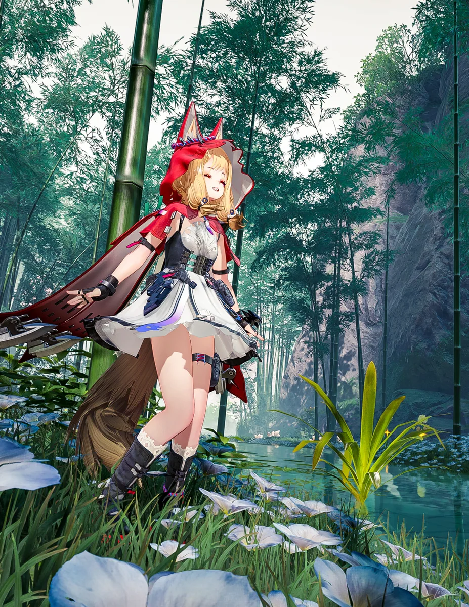 緑と花に包まれて、のびのびしてるロッシちゃん🐺その笑顔だけで心まで明るくなるね