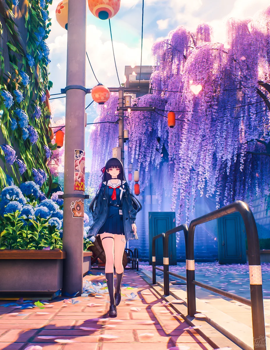 藤影の街を歩く / Walking Through Wisteria Shadows